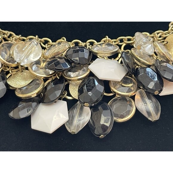 Gold Tone Bib Necklace Multi-Shaped Beads Cluster Statement Boho Party Jewelry - Picture 4 of 9